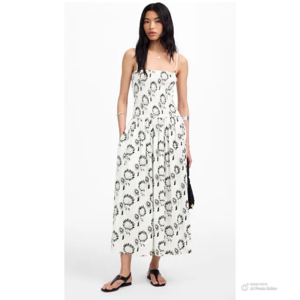 Madewell White Sunflower Smocked Maxi Dress Size Large NWT Black & White Cotton